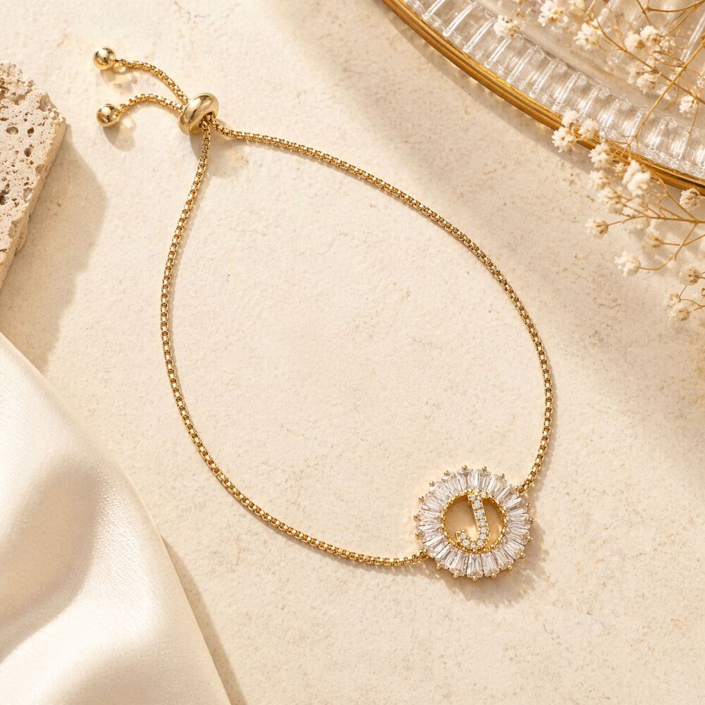 Sparkling Gold Tone and Crystal Initial J Bracelet
